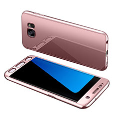 Funda Dura Plastico Rigida Carcasa Mate Frontal y Trasera 360 Grados para Samsung Galaxy S7 Edge G935F Oro Rosa