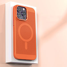 Funda Dura Plastico Rigida Carcasa Perforada con Mag-Safe Magnetic para Apple iPhone 13 Pro Naranja