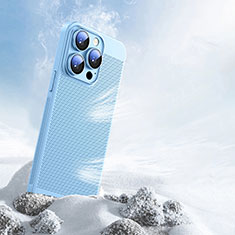 Funda Dura Plastico Rigida Carcasa Perforada para Apple iPhone 15 Pro Max Azul Cielo