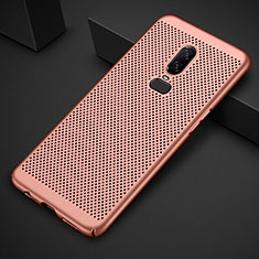 Funda Dura Plastico Rigida Carcasa Perforada para OnePlus 6 Oro Rosa