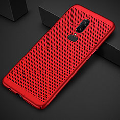 Funda Dura Plastico Rigida Carcasa Perforada para OnePlus 6 Rojo