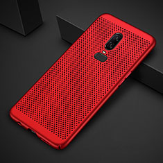 Funda Dura Plastico Rigida Carcasa Perforada para OnePlus 6T Rojo