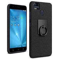 Funda Dura Plastico Rigida Fino Arenisca con Anillo de dedo Soporte para Asus Zenfone 3 Zoom Negro