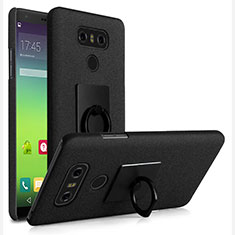 Funda Dura Plastico Rigida Fino Arenisca con Anillo de dedo Soporte para LG G6 Negro