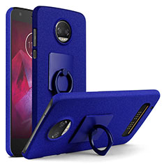 Funda Dura Plastico Rigida Fino Arenisca con Anillo de dedo Soporte para Motorola Moto Z2 Force Azul