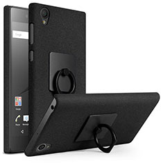 Funda Dura Plastico Rigida Fino Arenisca con Anillo de dedo Soporte para Sony Xperia L1 Negro