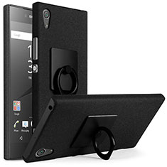 Funda Dura Plastico Rigida Fino Arenisca con Anillo de dedo Soporte para Sony Xperia XA1 Plus Negro