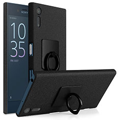 Funda Dura Plastico Rigida Fino Arenisca con Anillo de dedo Soporte para Sony Xperia XZ Negro