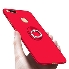 Funda Dura Plastico Rigida Mate con Anillo de dedo Soporte A03 para Xiaomi Mi 5X Rojo