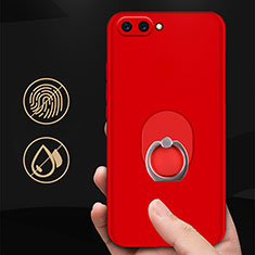 Funda Dura Plastico Rigida Mate con Anillo de dedo Soporte para Huawei Honor V10 Rojo