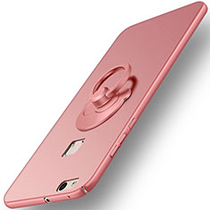 Funda Dura Plastico Rigida Mate con Anillo de dedo Soporte para Huawei P10 Lite Oro Rosa