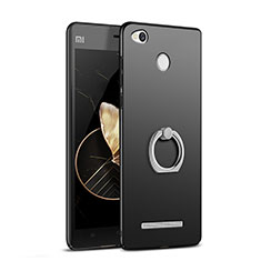 Funda Dura Plastico Rigida Mate con Anillo de dedo Soporte para Xiaomi Redmi 3X Negro