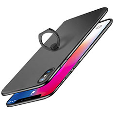 Funda Dura Plastico Rigida Mate con Anillo de dedo Soporte Q02 para Apple iPhone Xs Negro