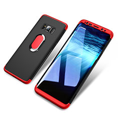 Funda Dura Plastico Rigida Mate Frontal y Trasera 360 Grados con Magnetico Anillo de dedo Soporte para Samsung Galaxy S8 Rojo y Negro