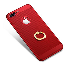 Funda Dura Plastico Rigida Perforada con Anillo de dedo Soporte W01 para Apple iPhone 8 Plus Rojo