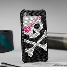 Funda Dura Rigida Lujo Diamante Brillante Craneo para Apple iPhone 4 Negro