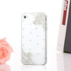 Funda Dura Rigida Lujo Diamante Brillante Flores para Apple iPhone 4S Blanco