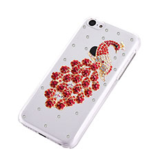 Funda Dura Rigida Lujo Diamante Brillante Pavo real para Apple iPhone 5C Rojo