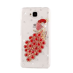 Funda Dura Rigida Lujo Diamante Brillante Pavo real para Huawei Y6 Pro Rojo