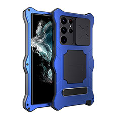 Funda Impermeable Bumper Silicona y Plastico Waterproof Carcasa 360 Grados con Soporte T01 para Samsung Galaxy S21 Ultra 5G Azul