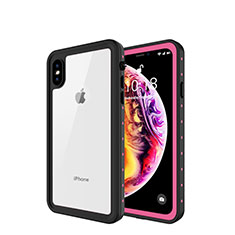 Funda Impermeable Bumper Silicona y Plastico Waterproof Carcasa 360 Grados W01 para Apple iPhone Xs Oro Rosa