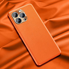 Funda Lujo Cuero Carcasa A01 para Apple iPhone 14 Pro Max Naranja