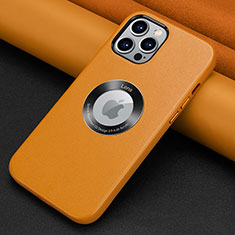 Funda Lujo Cuero Carcasa A08 para Apple iPhone 14 Pro Naranja