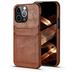 Funda Lujo Cuero Carcasa A14 para Apple iPhone 14 Pro Marron Claro