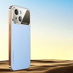Funda Lujo Cuero Carcasa AC1 para Apple iPhone 14 Plus Azul Claro