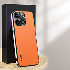 Funda Lujo Cuero Carcasa AT1 para Apple iPhone 14 Pro Max Naranja