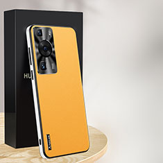 Funda Lujo Cuero Carcasa AT1 para Huawei P60 Amarillo