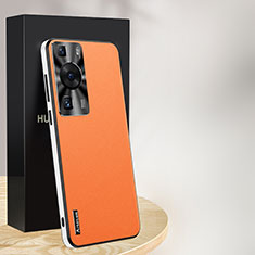 Funda Lujo Cuero Carcasa AT1 para Huawei P60 Pro Naranja