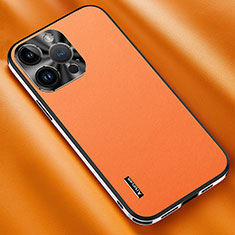 Funda Lujo Cuero Carcasa AT2 para Apple iPhone 14 Pro Max Naranja