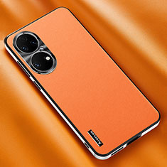 Funda Lujo Cuero Carcasa AT2 para Huawei P50 Pro Naranja