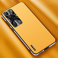 Funda Lujo Cuero Carcasa AT2 para Huawei P60 Amarillo