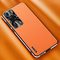 Funda Lujo Cuero Carcasa AT2 para Huawei P60 Naranja