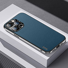 Funda Lujo Cuero Carcasa AT5 para Apple iPhone 15 Pro Max Azul