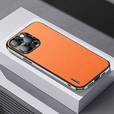 Funda Lujo Cuero Carcasa AT5 para Apple iPhone 15 Pro Naranja