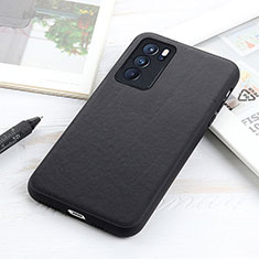 Funda Lujo Cuero Carcasa B01H para Oppo Reno6 Pro 5G India Negro