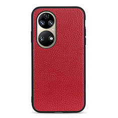 Funda Lujo Cuero Carcasa B02H para Huawei P50 Pro Rojo