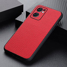 Funda Lujo Cuero Carcasa B02H para Oppo Reno7 5G Rojo