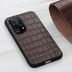 Funda Lujo Cuero Carcasa B04H para Oppo Find X5 5G Marron