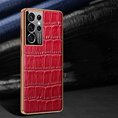Funda Lujo Cuero Carcasa C09 para Samsung Galaxy S22 Ultra 5G Rojo