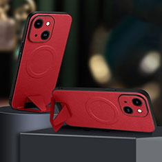 Funda Lujo Cuero Carcasa con Mag-Safe Magnetic LD1 para Apple iPhone 13 Rojo