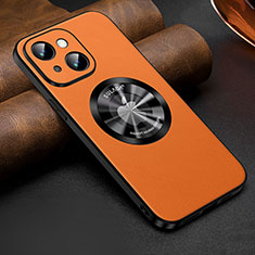 Funda Lujo Cuero Carcasa con Mag-Safe Magnetic LD2 para Apple iPhone 13 Naranja