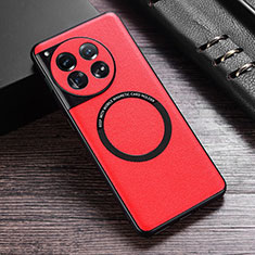 Funda Lujo Cuero Carcasa con Mag-Safe Magnetic P01 para OnePlus 12R 5G Rojo