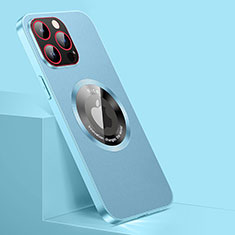 Funda Lujo Cuero Carcasa con Mag-Safe Magnetic QC1 para Apple iPhone 12 Pro Azul Cielo