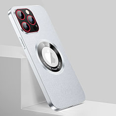 Funda Lujo Cuero Carcasa con Mag-Safe Magnetic QC1 para Apple iPhone 14 Pro Max Plata