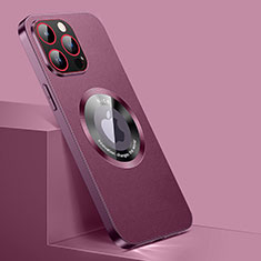 Funda Lujo Cuero Carcasa con Mag-Safe Magnetic QC1 para Apple iPhone 14 Pro Max Rojo