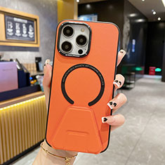 Funda Lujo Cuero Carcasa con Mag-Safe Magnetic QC2 para Apple iPhone 14 Pro Max Naranja